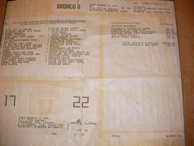 The Sherrod Ford Bronco II Window Sticker